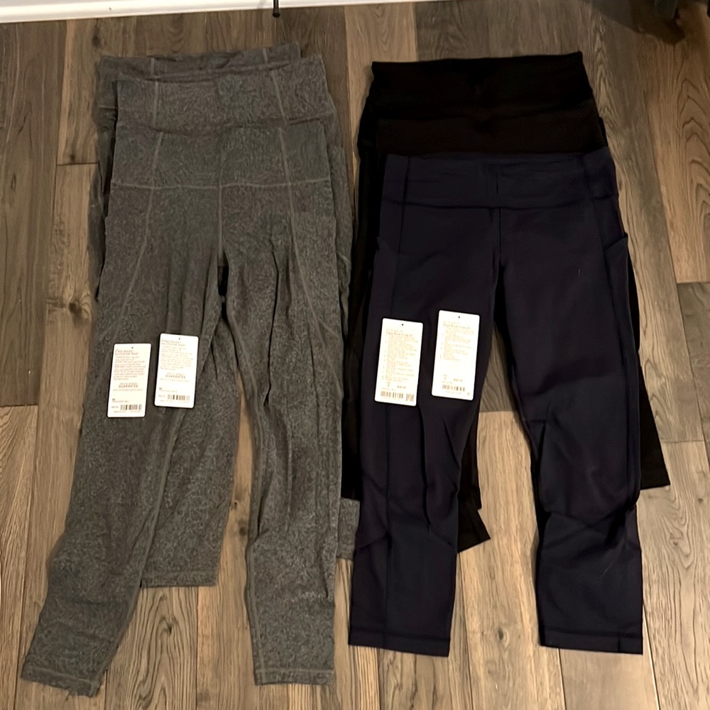 3 Athleta stash pocket salutation tight &  3 Lululemon Pace Rival Cro 22”